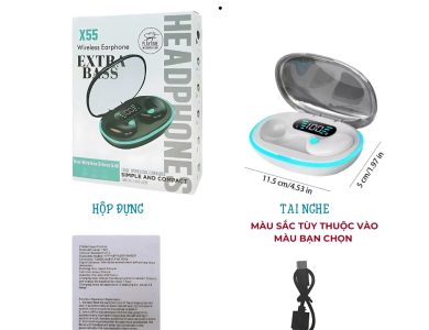 Tai Nghe Ngủ Không Dây X55 Tích Hợp Màn Hình LED Điều Khiển Nút Tai Nghe Giảm Tiếng Ồn Kháng Nước